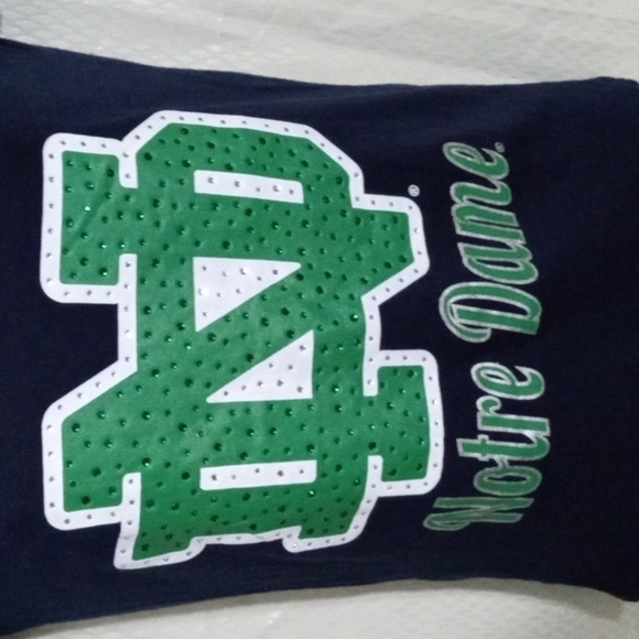 Notre Dame Fighting Irish V-Neck Short Sleeve T Shirt Small Navy Green Letter - Picture 2 of 7